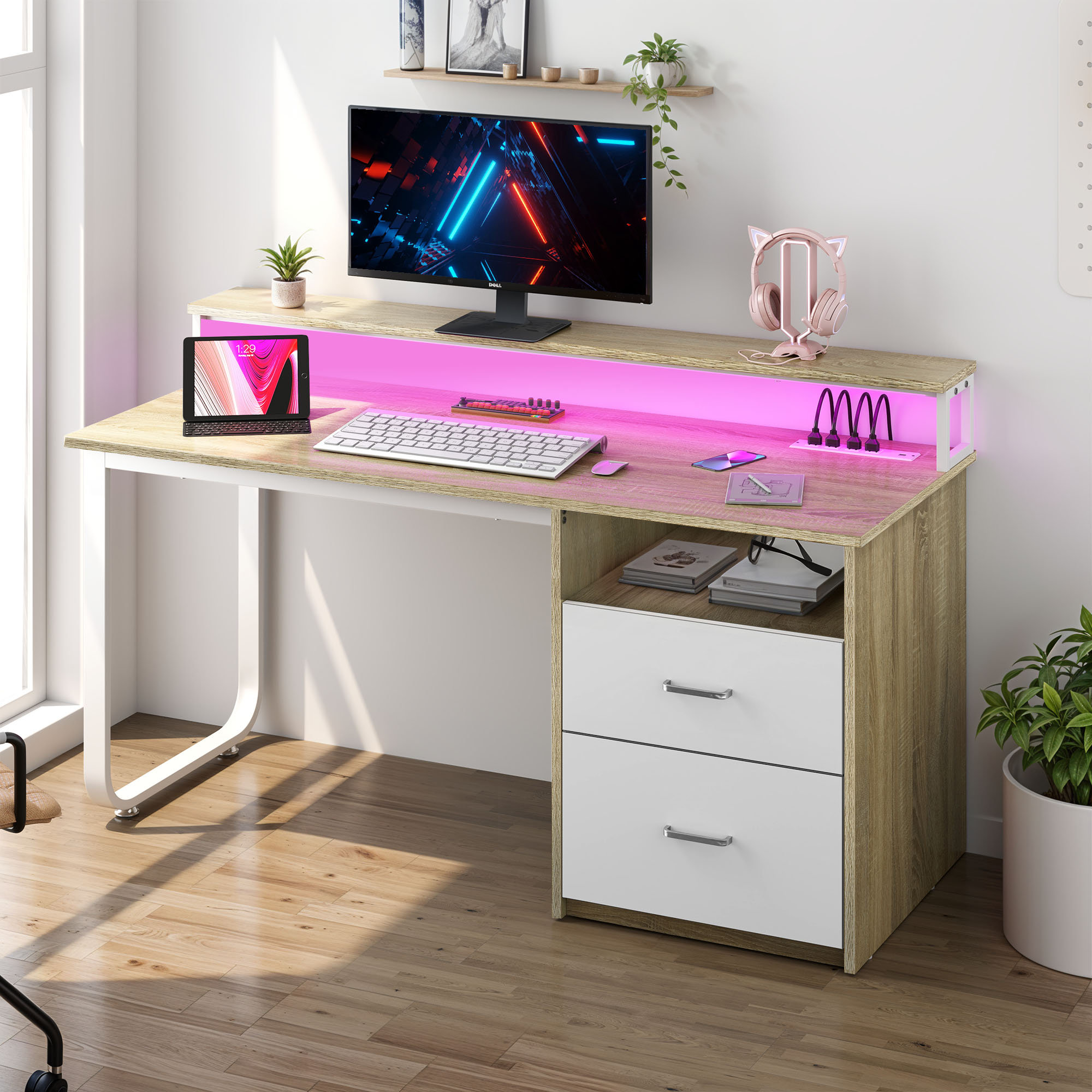 Wade Logan® Brooksey 55'' Writing Desk with Charging Station & LED